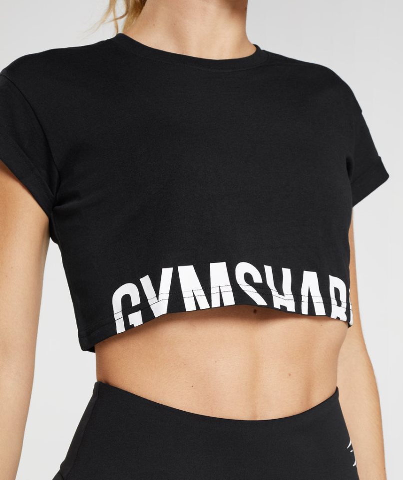 Women's Gymshark Fraction Cropped Tops Black | NZ 5CIYJM